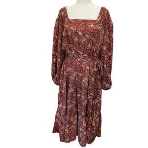 Hayden Plus Dress NWT Puff Sleeve Maxi Floral Belted Pockets Sz 3XL Cottage